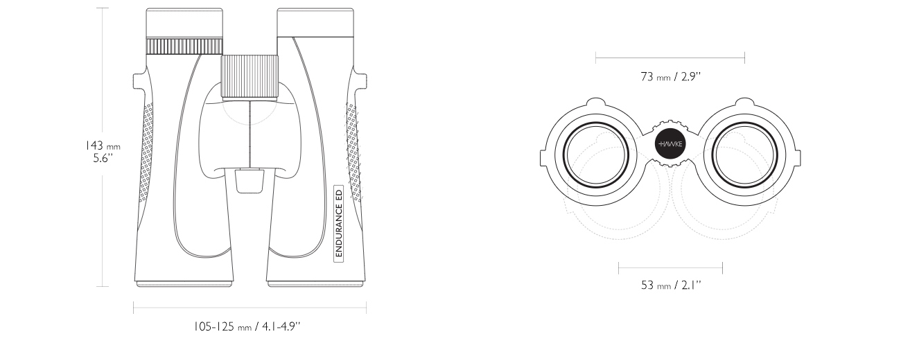 Hawke Endurance 10X42mm Binocular - Black - dimensions